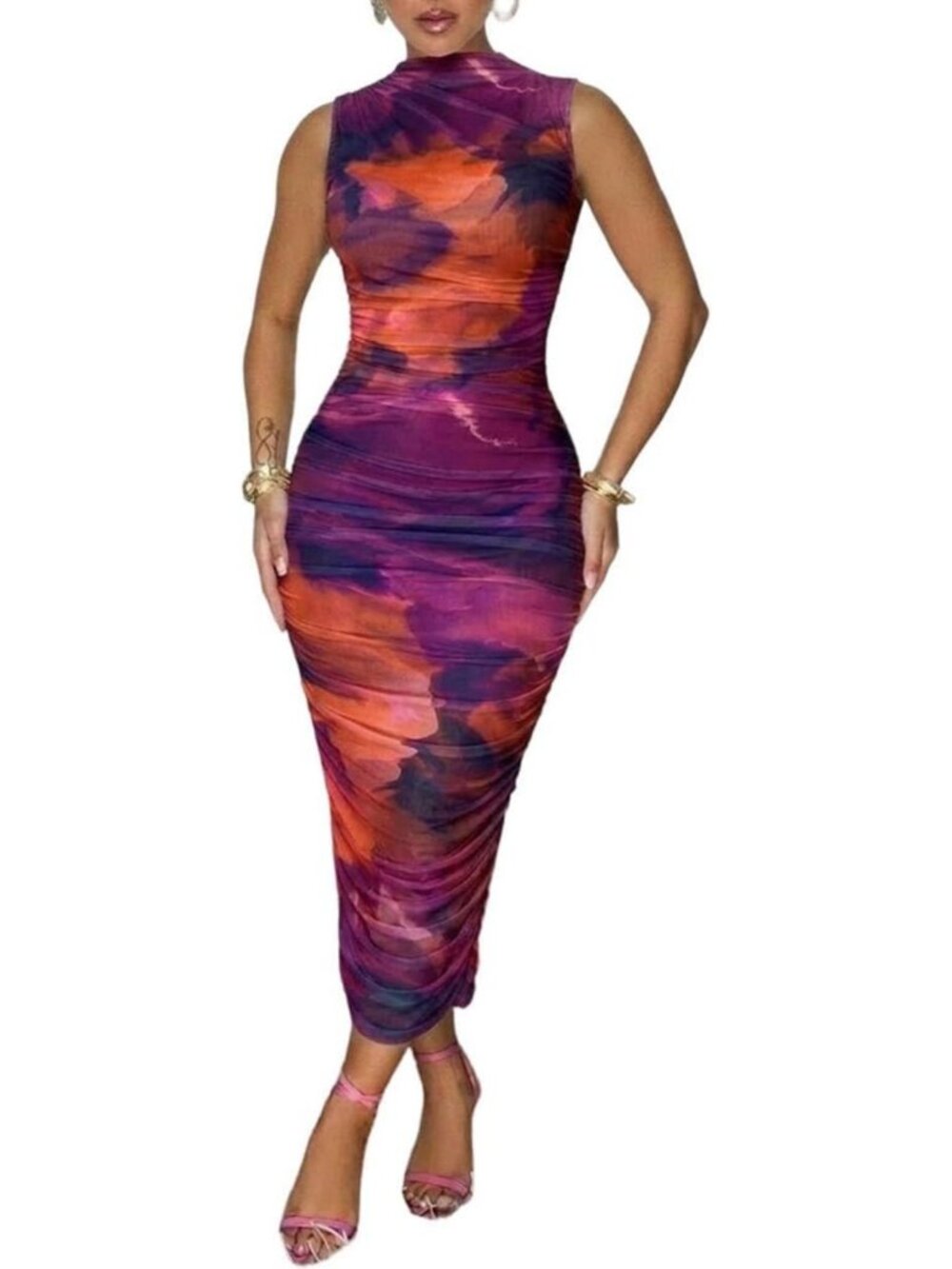Floral Mesh Summer Midi Dress for Women - Chic, Elegant, Perfect for Parties